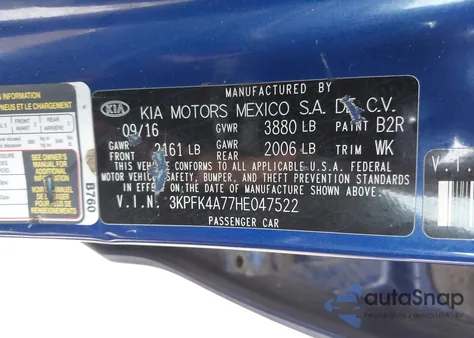 2017 Kia Forte Lx из США, поврежденный, VIN 3KPFK4A77HE047522